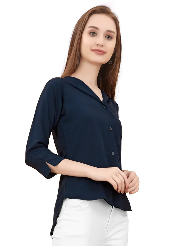 Dark_Blue_Poly_Crepe_Shirts_For_Women