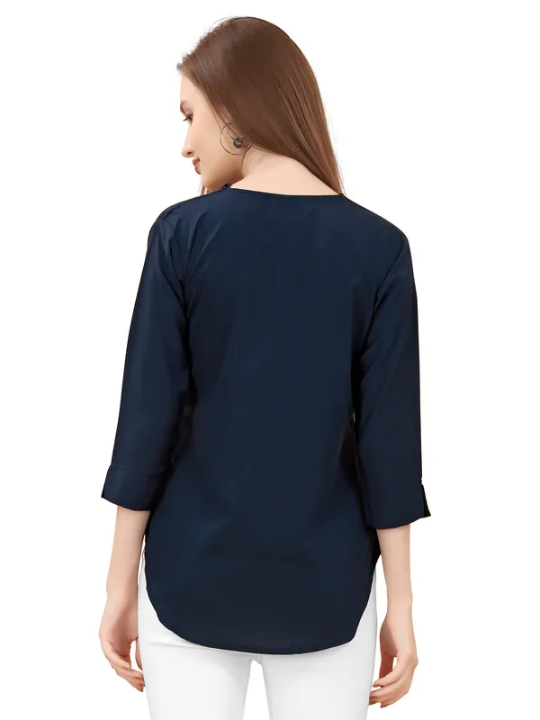 Dark_Blue_Poly_Crepe_Shirts_For_Women