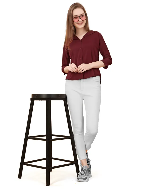 Maroon_Poly_Crepe_Shirts_For_Women