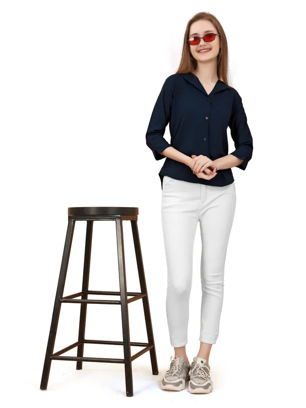 Dark_Blue_Poly_Crepe_Shirts_For_Women
