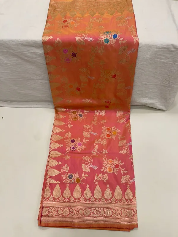 Humairah_Pure_Silk_Handloom_Unveils_Peach_Ektara_Dhoop_Chav_Katan_Silk_Kadhua_Minakari_Floral_Jangla_Jaal_with_Peach_Stripe_Blouse_Saree