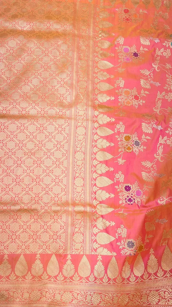 Humairah_Pure_Silk_Handloom_Unveils_Peach_Ektara_Dhoop_Chav_Katan_Silk_Kadhua_Minakari_Floral_Jangla_Jaal_with_Peach_Stripe_Blouse_Saree