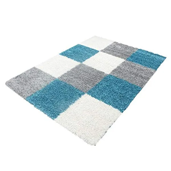 3_x_5_Feet_Turquoise_Chess_Box_Design_Non_Shedding_Shaggy_Carpets