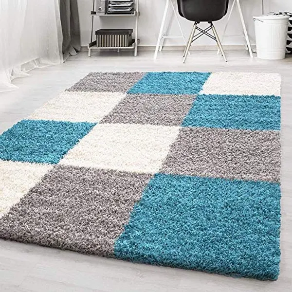 Turquoise_Chess_Box_Design_Non_Shedding_Shaggy_Carpets