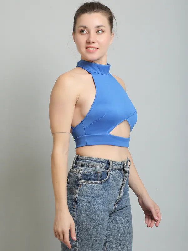 Mock_Neck_Cut_Out_Front_Vertical_Strappy_Back_Sleeveless__Short_Tee_Clubwear_Casual_Crop_Top_For_Women
