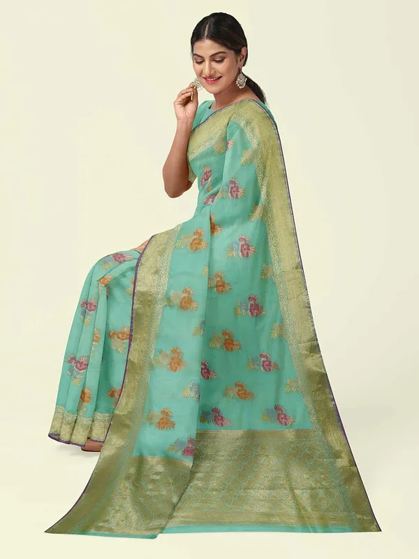 Sea_Green_Cotton_Silk_Banarasi_Sarees_For_Women