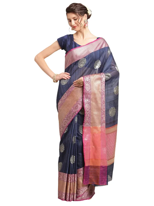 Chikoo_Matka_Silk/Silk_Blend_Banarasi_Sarees_For_Women