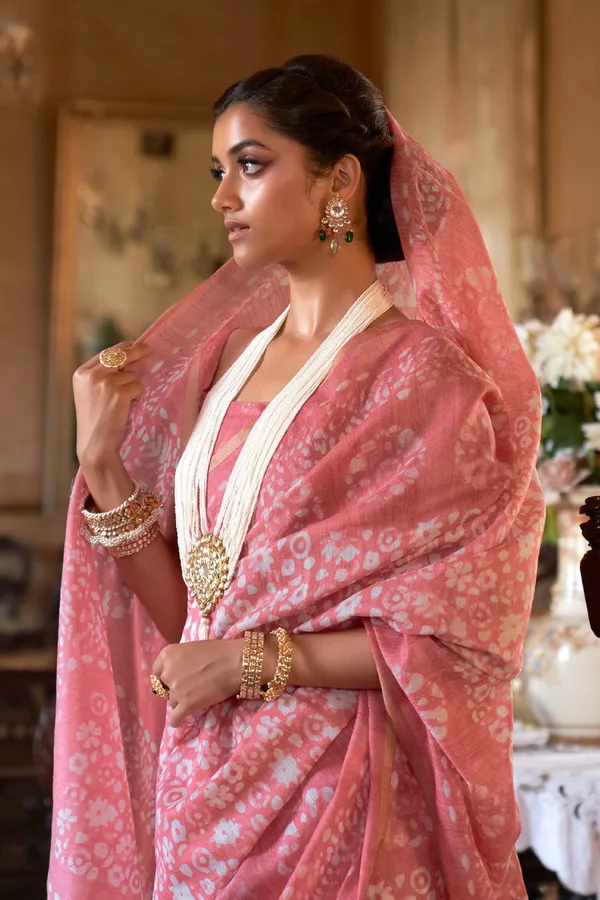 Rose_Pink_Soft_Mul_Cotton_Saree_With_Batik_Print_&_Zari_Woven