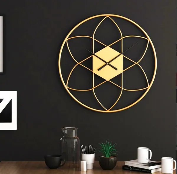 Flower_Golden_Iron_Premium_&_Elegant_Rust_Free_Wallclock_Of_(24_X_24)_In