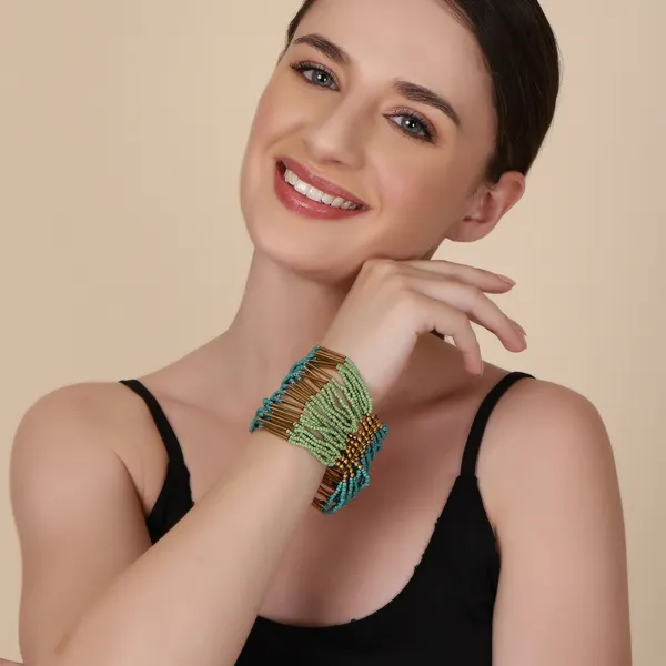 Turqouise_And_Light_Green_Shiny_Strecth_Bracelet_For_Women