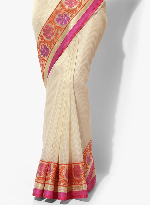 Beige_Silk_Blend_Banarasi_Sarees_For_Women