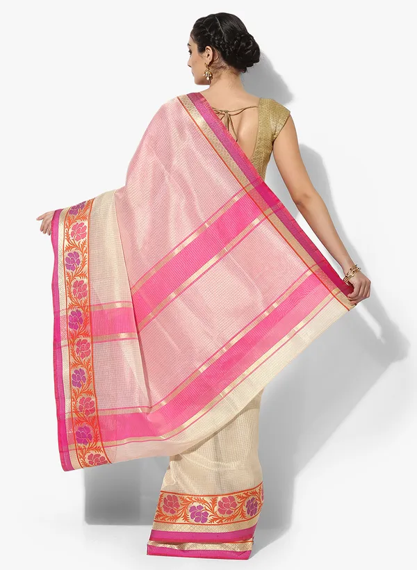 Beige_Silk_Blend_Banarasi_Sarees_For_Women