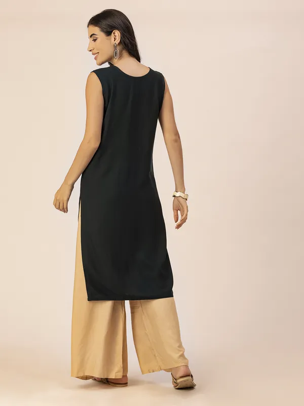 Dark_Green_Rayon_Women_Kurta,_Stylish_Embroidery_&_Pearl_Hand_work
