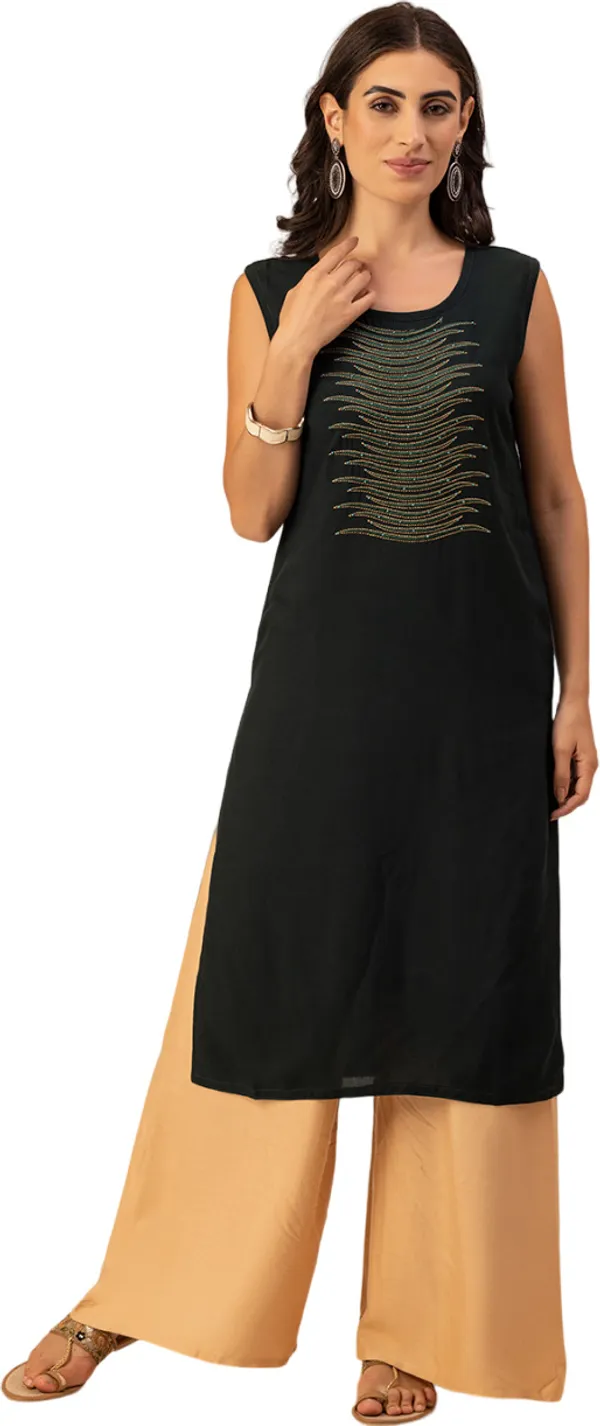 Dark_Green_Rayon_Women_Kurta,_Stylish_Embroidery_&_Pearl_Hand_work