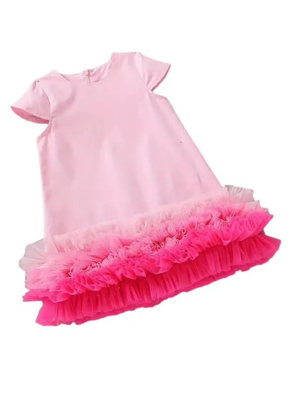 Pink_Net_Solid_Round_Neck_Dress_For_Girls