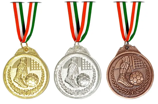 Pack_Of_3_Ks_Football_Medals_|_With_Satin_Ribbon_|_Size_-_2.5_Inch_Dia_|_Gold_&_Silver_&_Brown