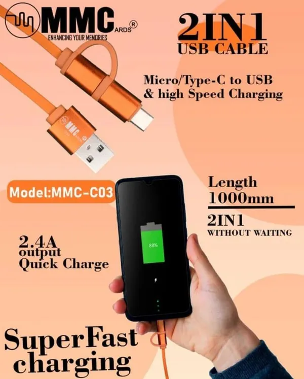 Usb_&_Type_C_Cable_3.1A_Speed_Multi_Charging_Cable_2_In_1_Length1000Mm_Silicone_Wire_Multiple_Usb_Fast_Charging_Cable_For_Android_And_Type_C_Devices_Usb_Port_Compatible_To_All_Android