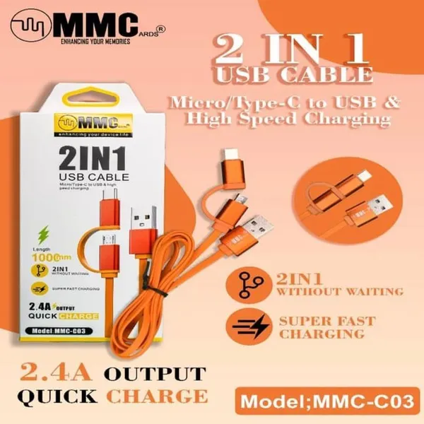 Usb_&_Type_C_Cable_3.1A_Speed_Multi_Charging_Cable_2_In_1_Length1000Mm_Silicone_Wire_Multiple_Usb_Fast_Charging_Cable_For_Android_And_Type_C_Devices_Usb_Port_Compatible_To_All_Android