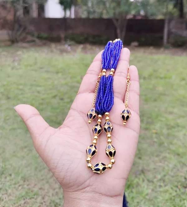 Copper_Based_Assamese_Traditional_Gold_Plated_Blue_Colour_Monimala_Necklace_Set_For_Women_&_Girl