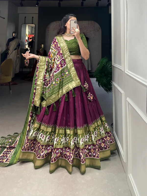 Wine_Dola_Silk_Patola_Print_Traditional_Lehenga_Choli_For_Women