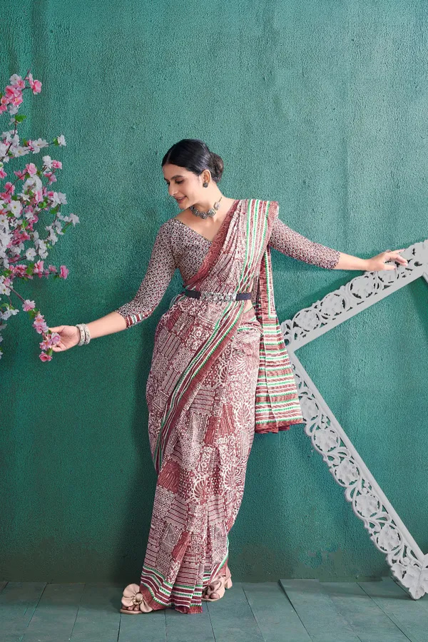 Ikkat_Print_Pure_Soft_Cotton_saree_With_Blouse_Piece