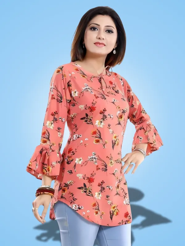 Orange_Crepe_Floral_Printed_Tie-Up_Neck_Tunic_Tops