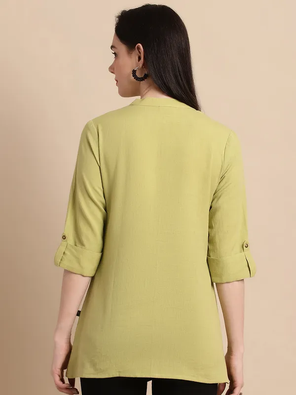 Green_Solid_Cotton_Short_Top_Kurti
