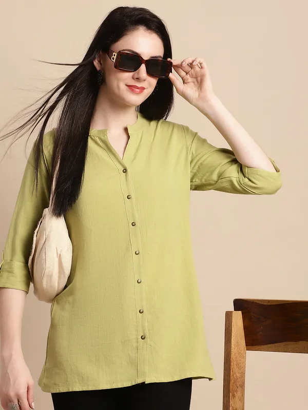 Green_Solid_Cotton_Short_Top_Kurti