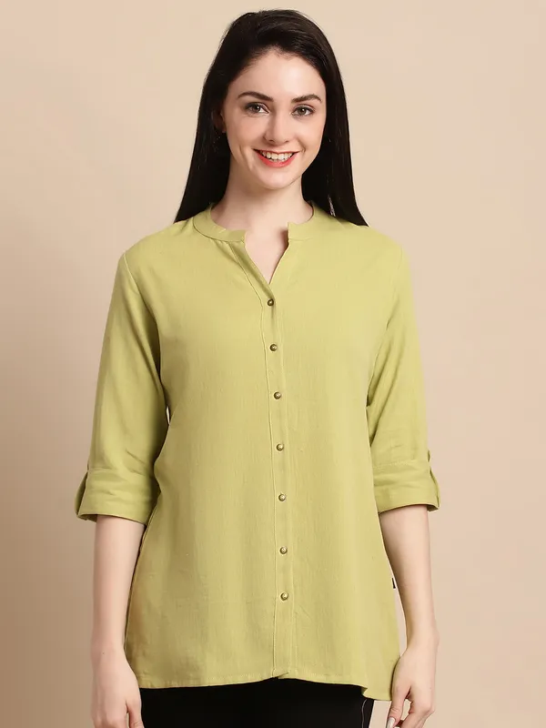 Green_Solid_Cotton_Short_Top_Kurti