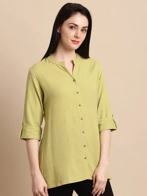 Green_Solid_Cotton_Short_Top_Kurti