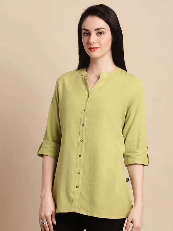 Green_Solid_Cotton_Short_Top_Kurti