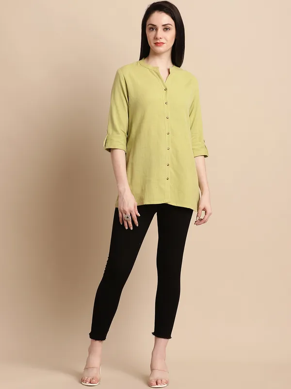 Green_Solid_Cotton_Short_Top_Kurti