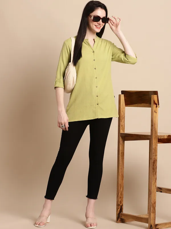Green_Solid_Cotton_Short_Top_Kurti