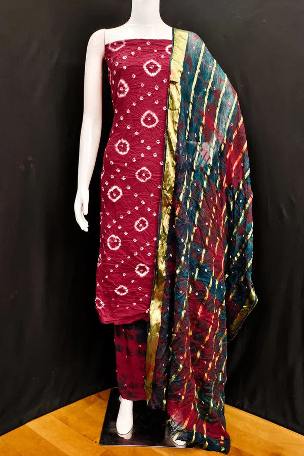 Unstitched_Suit_Dress_Material_|_Suman_Pure_Cotton_Hand_Bandhej_Bandhani_|_Premium_Unstitched_Suit_Material_For_Her_|_4.50_Meter_Top_&_Bottom_With_2_Meter_Dupatta