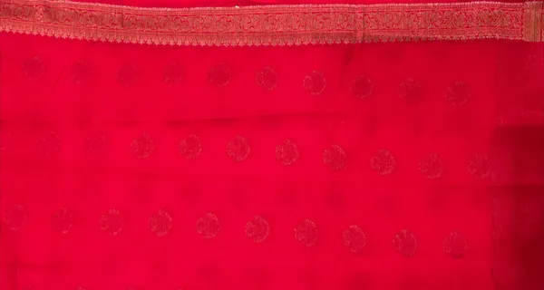 Humairah_Presents_Pure_Handloom_Red_Chiffon_Floral_Copper_Zari_Booti_with_Floral_Tilfi_Mina_Jaal_Skirt_Zari_Border_with_Red_Blouse
