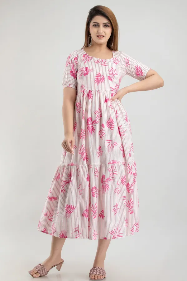 Maternity_Women_Fit_and_Flare_White,_Pink_Dress