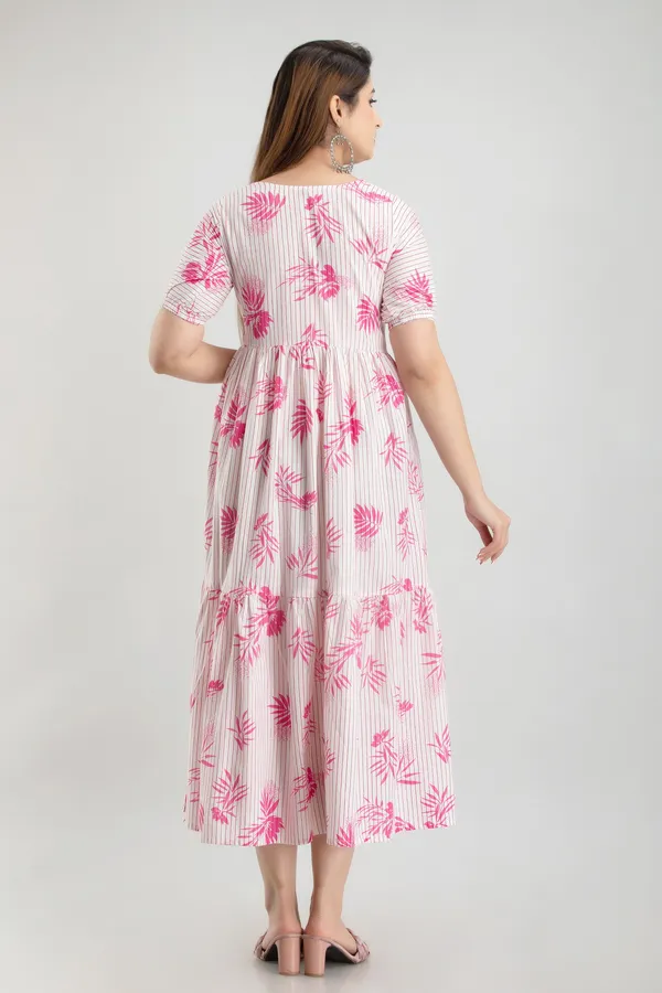 Maternity_Women_Fit_and_Flare_White,_Pink_Dress