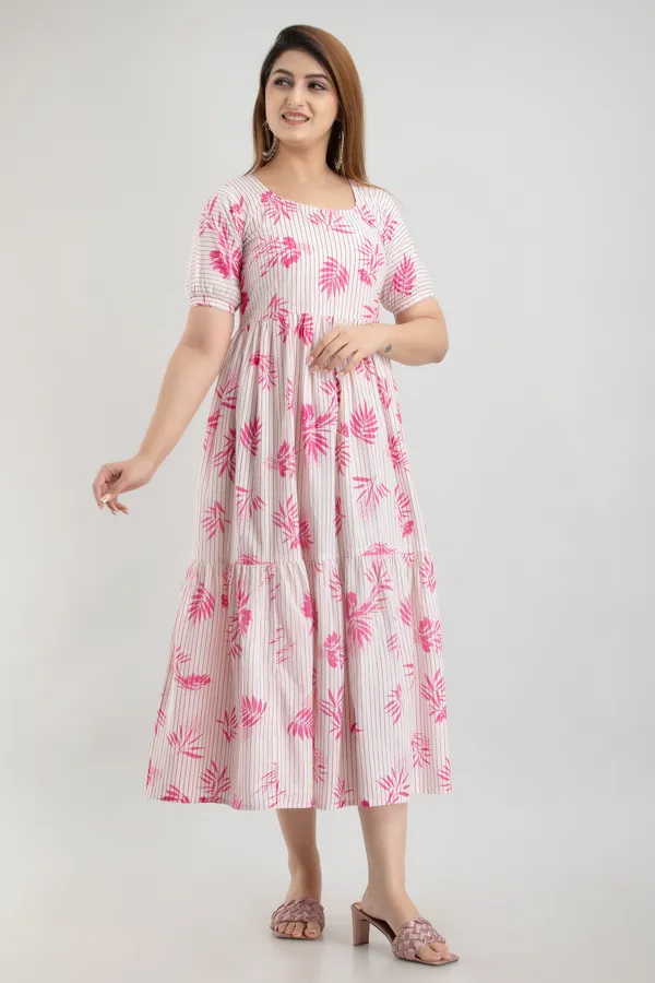 Maternity_Women_Fit_and_Flare_White,_Pink_Dress