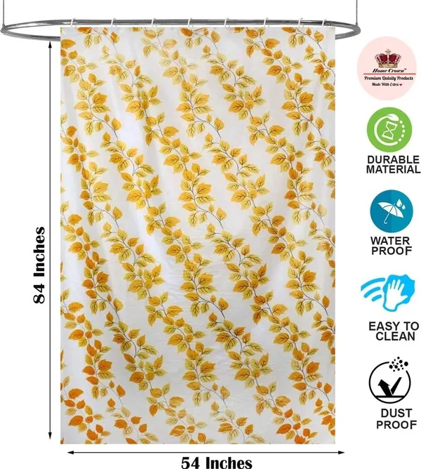 Printed_Leaf_Design_Waterproof_Shower_Curtain_for_Bathroom,_Curtain_with_8_Hooks_54_Inch_x_84_Inch,_Yellow_Color,_Pack_of_1