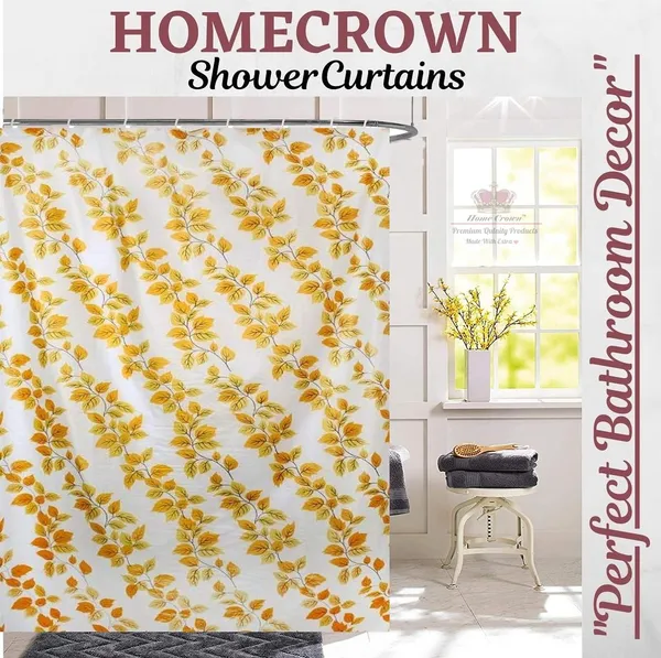 Printed_Leaf_Design_Waterproof_Shower_Curtain_for_Bathroom,_Curtain_with_8_Hooks_54_Inch_x_84_Inch,_Yellow_Color,_Pack_of_1