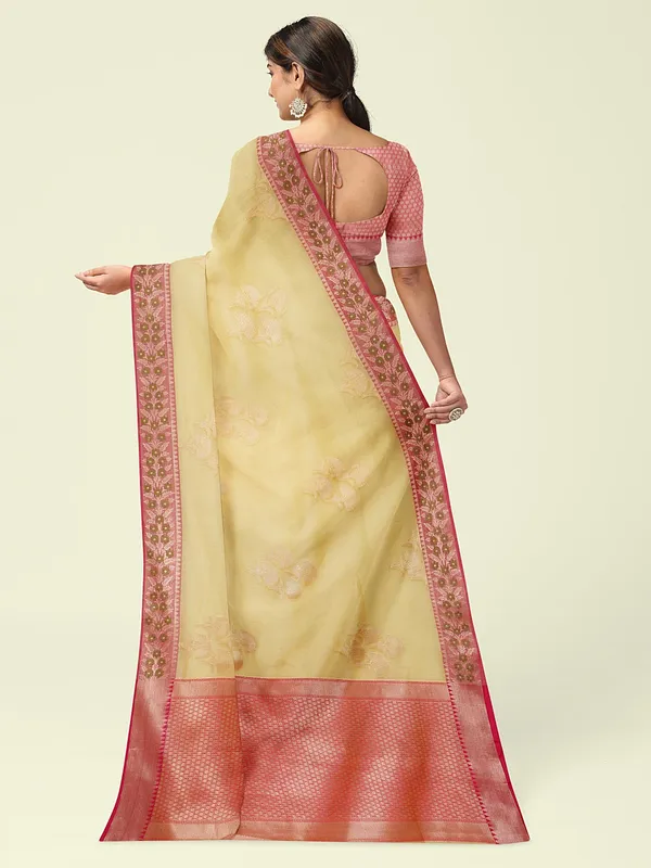 Beige_Cotton_Blend_Banarasi_Sarees_For_Women