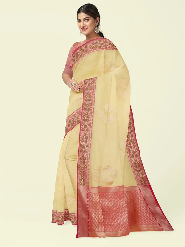 Beige_Cotton_Blend_Banarasi_Sarees_For_Women