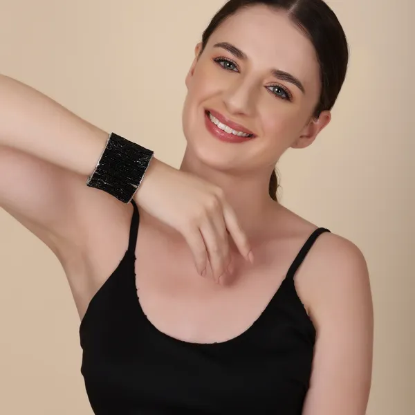 Black_Shiny_Beads_Rhodium_Plated_Cuffling_For_Women