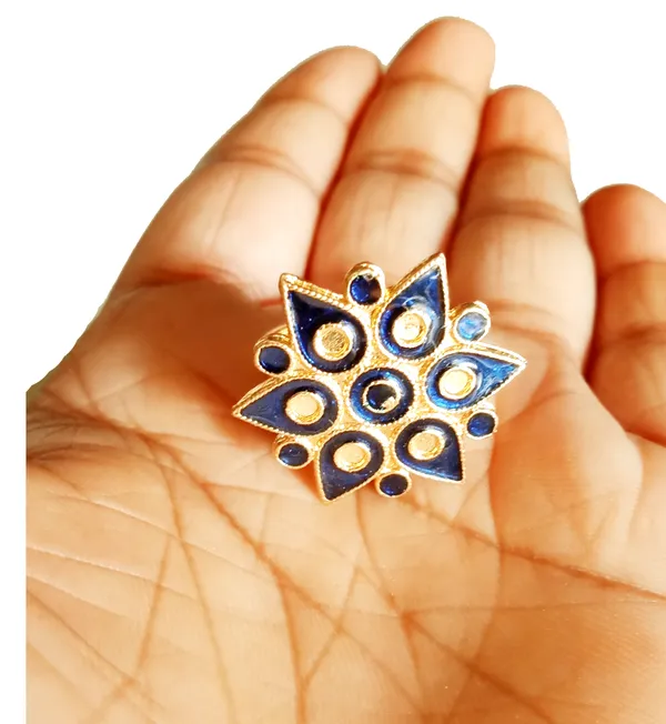 Assamese_Traditional_Gold_Plated_Blue_Colour_Finger-Ring_For_Girls_&_Women
