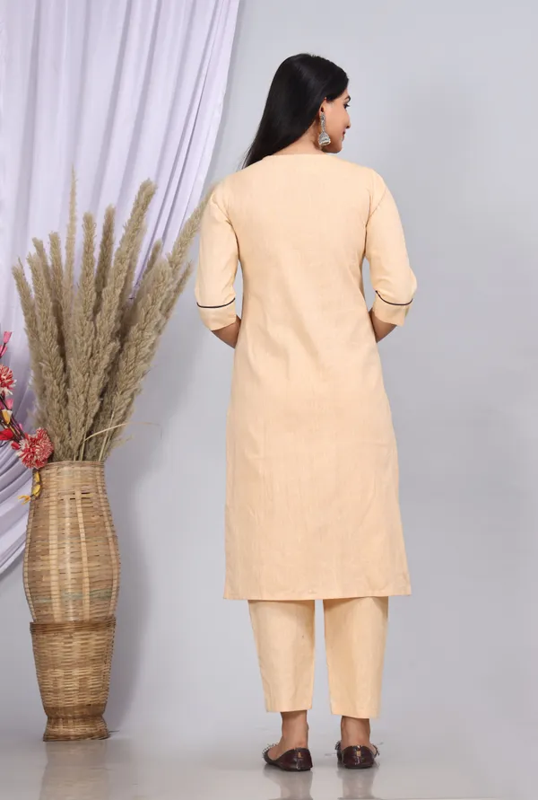 Cream_Khadi_Cotton_Printed_Casual_Wear_Kurta_And_Pant_For_Women
