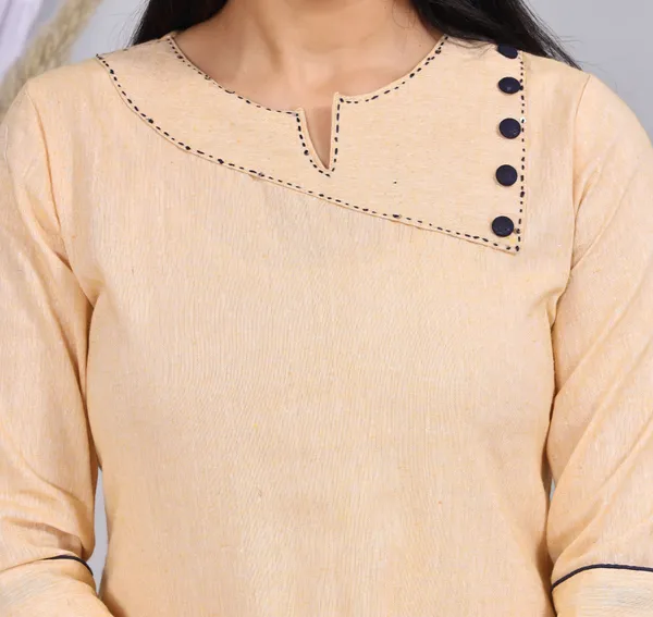 Cream_Khadi_Cotton_Printed_Casual_Wear_Kurta_And_Pant_For_Women