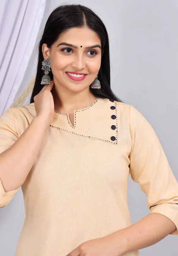 Cream_Khadi_Cotton_Printed_Casual_Wear_Kurta_And_Pant_For_Women