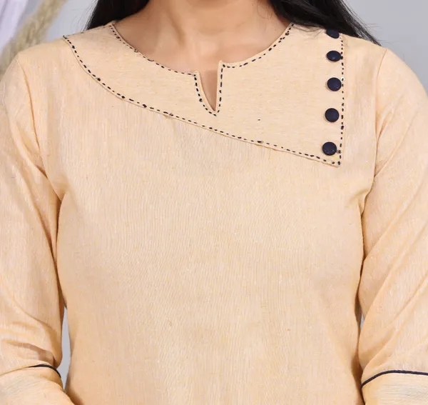 Off_White_Khadi_Cotton_Printed_Casual_Wear_Kurti_For_Women