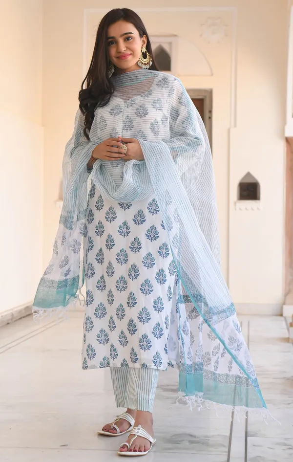 White_Cotton_Printed_Kurta_Set