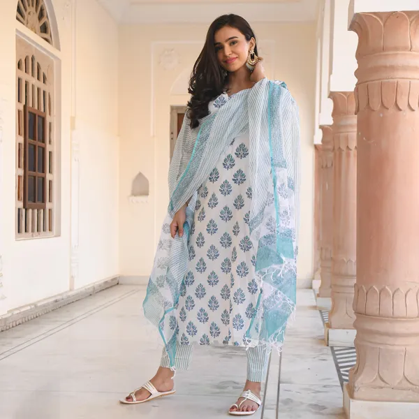 White_Cotton_Printed_Kurta_Set